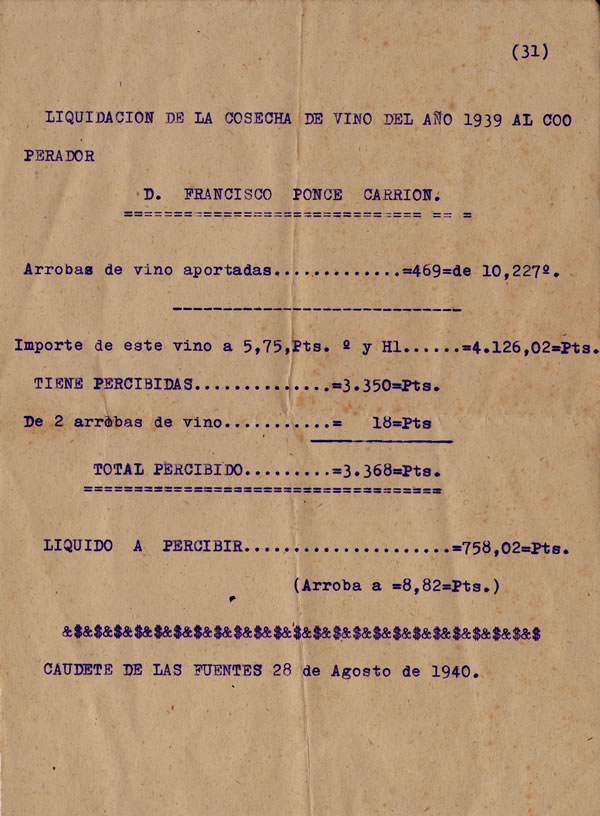 Liquidación de la cosecha 39-40