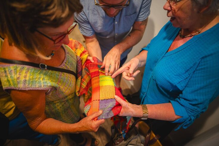 Lady Ludd costume woven by members of Notts District Guild of Weavers, Spinners and Dyers.