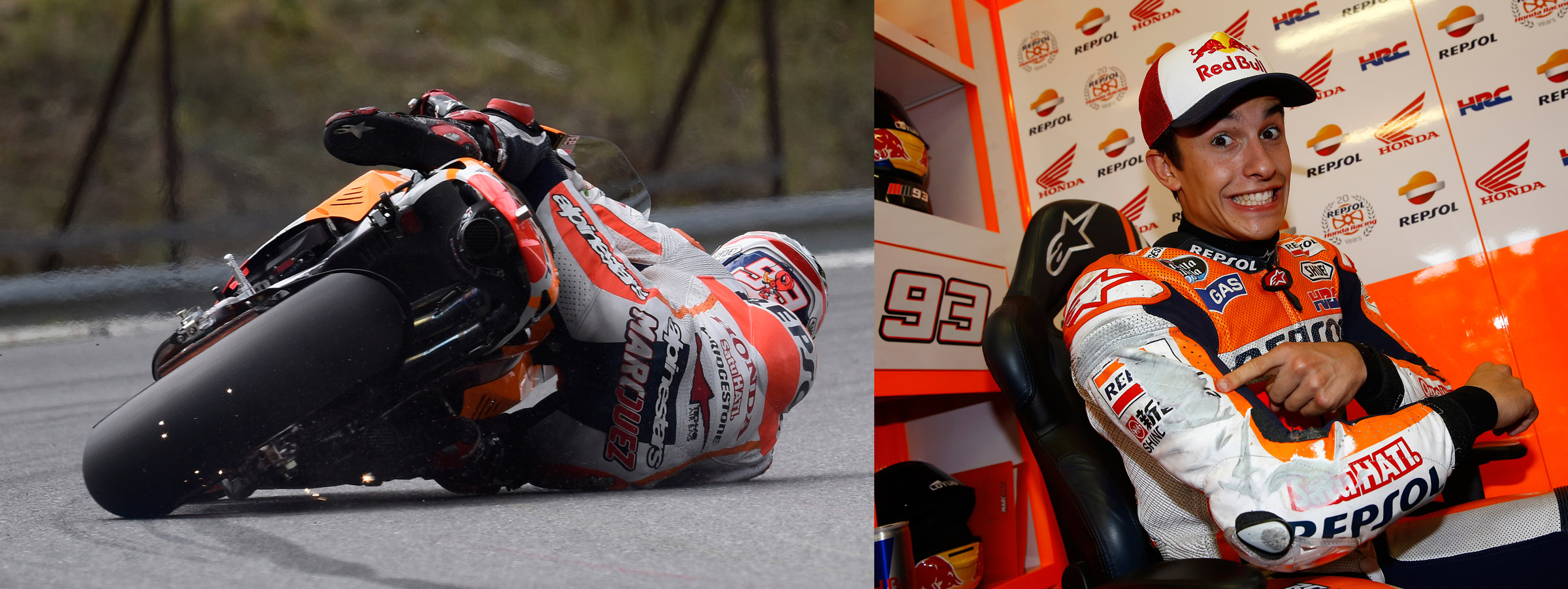 Marc márquez hace una salvada y señala su mono rasgado