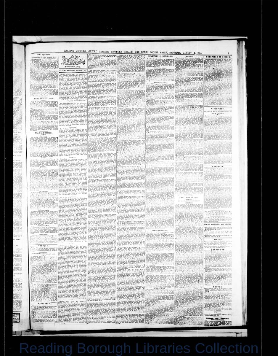 Reading Mercury Oxford Gazette Saturday , August 1, 1914. Pg 5 Reading Mercury Oxford Gazette Saturday , August 1, 1914. Pg 5