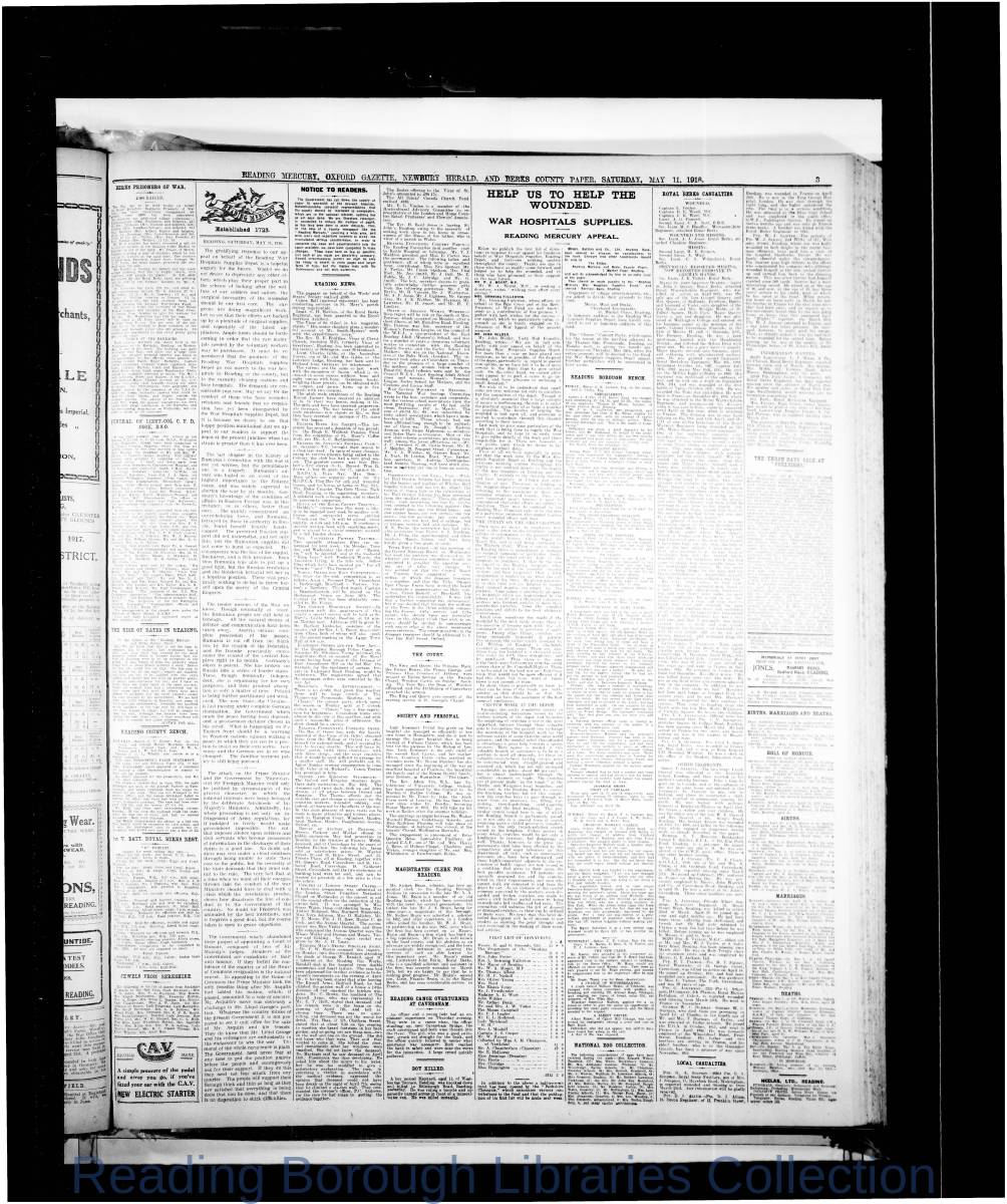 Reading Mercury Oxford Gazette Saturday May 11, 1918. Pg 3 Reading Mercury Oxford Gazette Saturday May 11, 1918. Pg 3