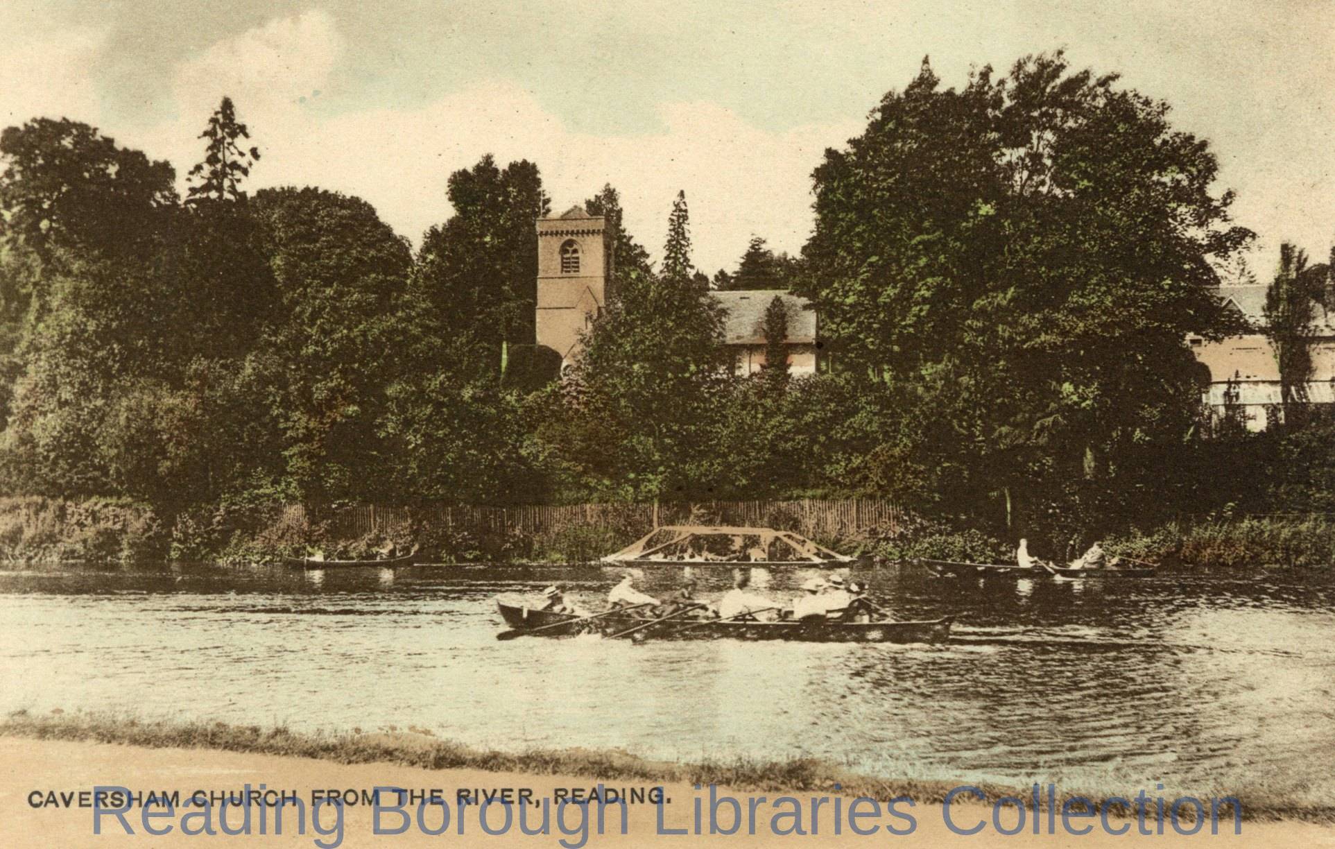 St. Peter's Church, Caversham, and Caversham Court, from the Reading bank of the river, 1920. St. Peter's Church, Caversham, and Caversham Court, from the Reading bank of the river, 1920.
