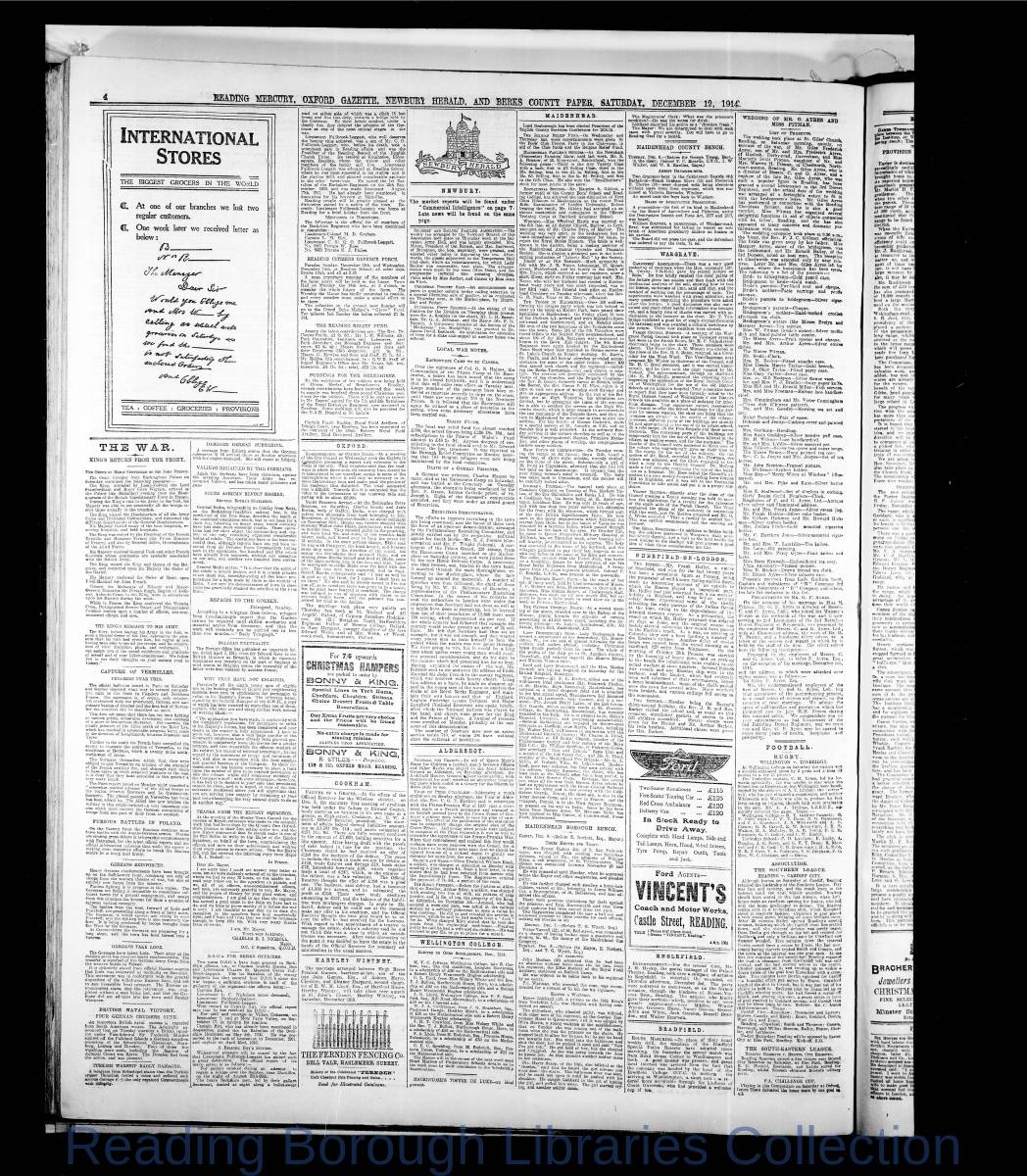 Reading Mercury Oxford Gazette Saturday, December 12, 1914 Pg 4 Reading Mercury Oxford Gazette Saturday, December 12, 1914 Pg 4