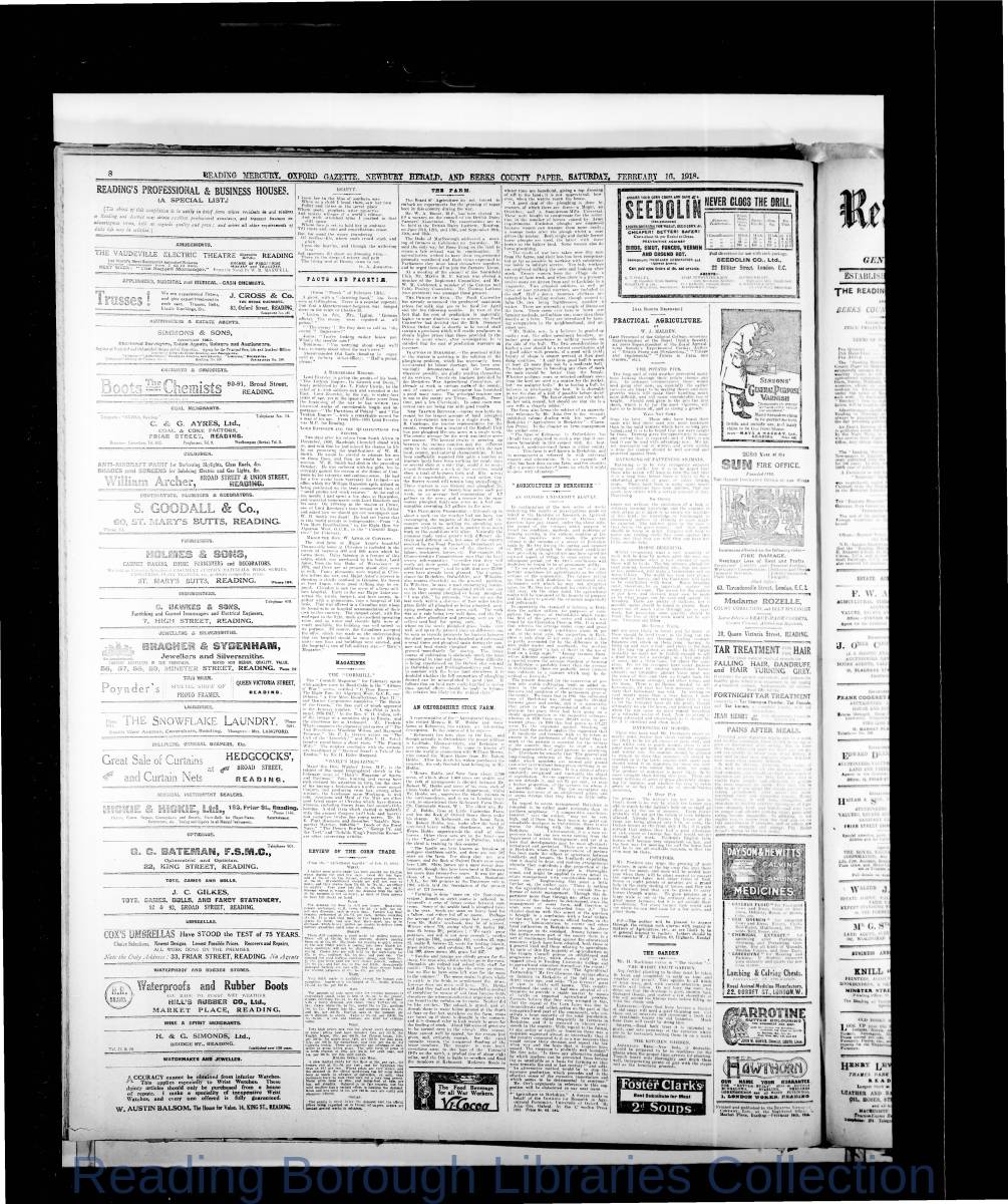 Reading Mercury Oxford Gazette Saturday February 16, 1918. Pg 8 Reading Mercury Oxford Gazette Saturday February 16, 1918. Pg 8