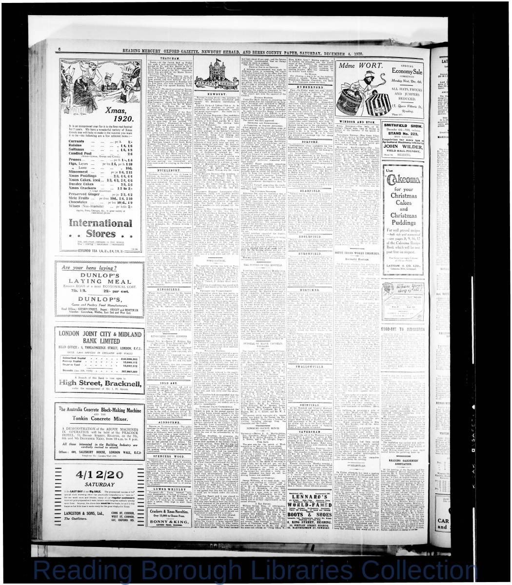 Reading Mercury Oxford Gazett Saturday, December 4,1920. Pg 6 Reading Mercury Oxford Gazett Saturday, December 4,1920. Pg 6