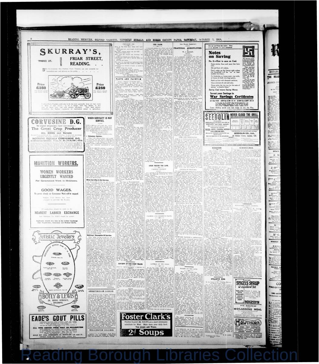 Reading Mercury Oxford Gazette Saturday October 5, 1918. Pg 8 Reading Mercury Oxford Gazette Saturday October 5, 1918. Pg 8