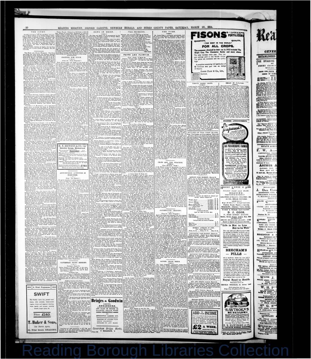 Reading Mercury Oxford Gazette Saturday , March 28, 1914. Pg 10 Reading Mercury Oxford Gazette Saturday , March 28, 1914. Pg 10