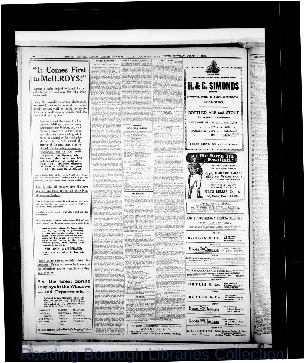 Reading Mercury Oxford Gazette Saturday , March 2, 1918. Pg 2 Reading Mercury Oxford Gazette Saturday , March 2, 1918. Pg 2