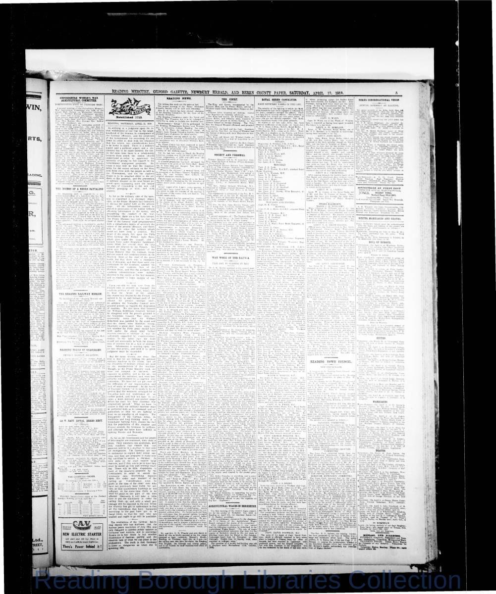 Reading Mercury Oxford Gazette Saturday, April 13, 1918, Pg 5 Reading Mercury Oxford Gazette Saturday, April 13, 1918, Pg 5