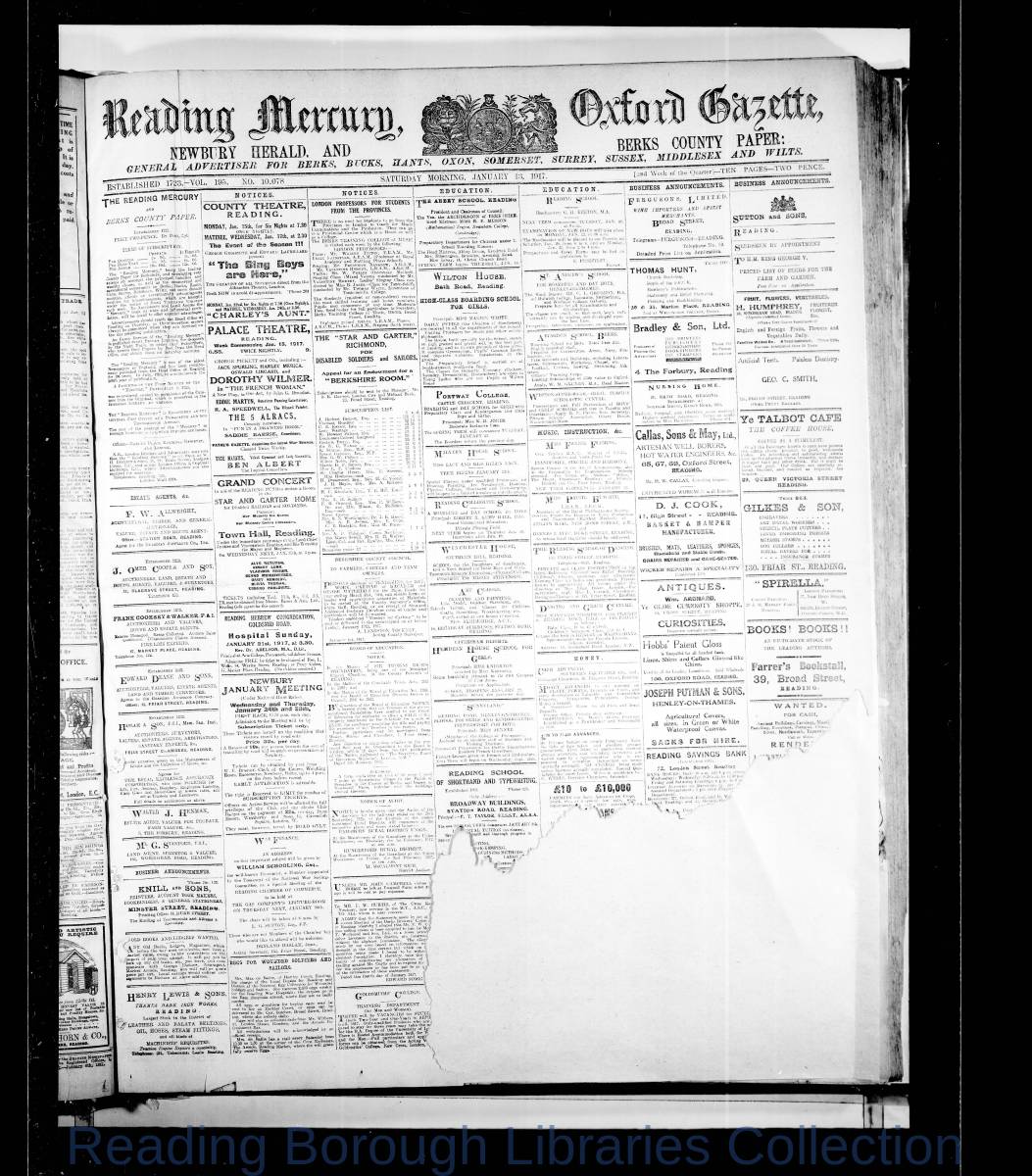 Reading Mercury Oxford Gazette Saturday, January 13, 1917. Pg 1 Reading Mercury Oxford Gazette Saturday, January 13, 1917. Pg 1