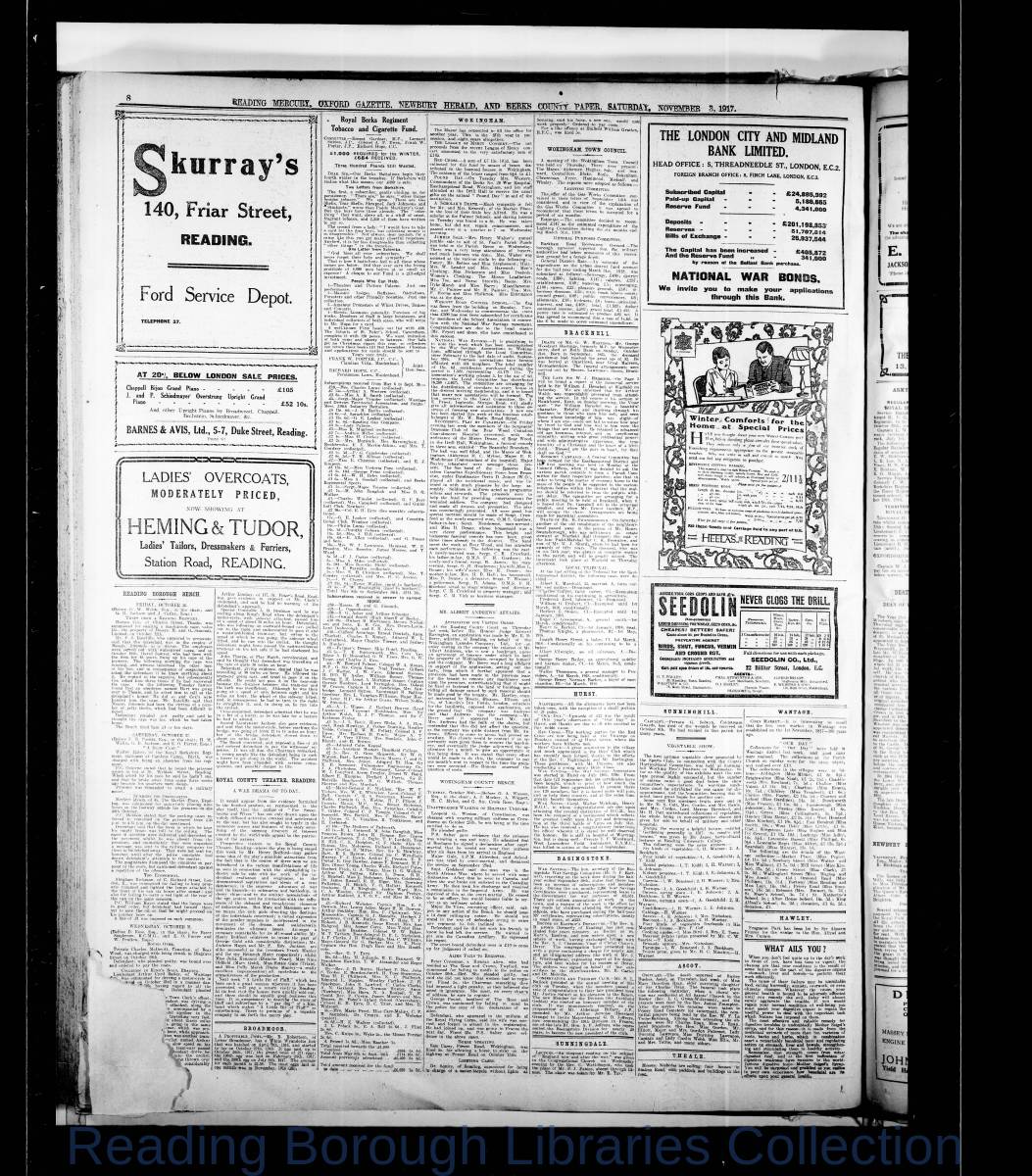 Reading Mercury Oxford Gazette Saturday, November 3, 1917. Pg 8 Reading Mercury Oxford Gazette Saturday, November 3, 1917. Pg 8
