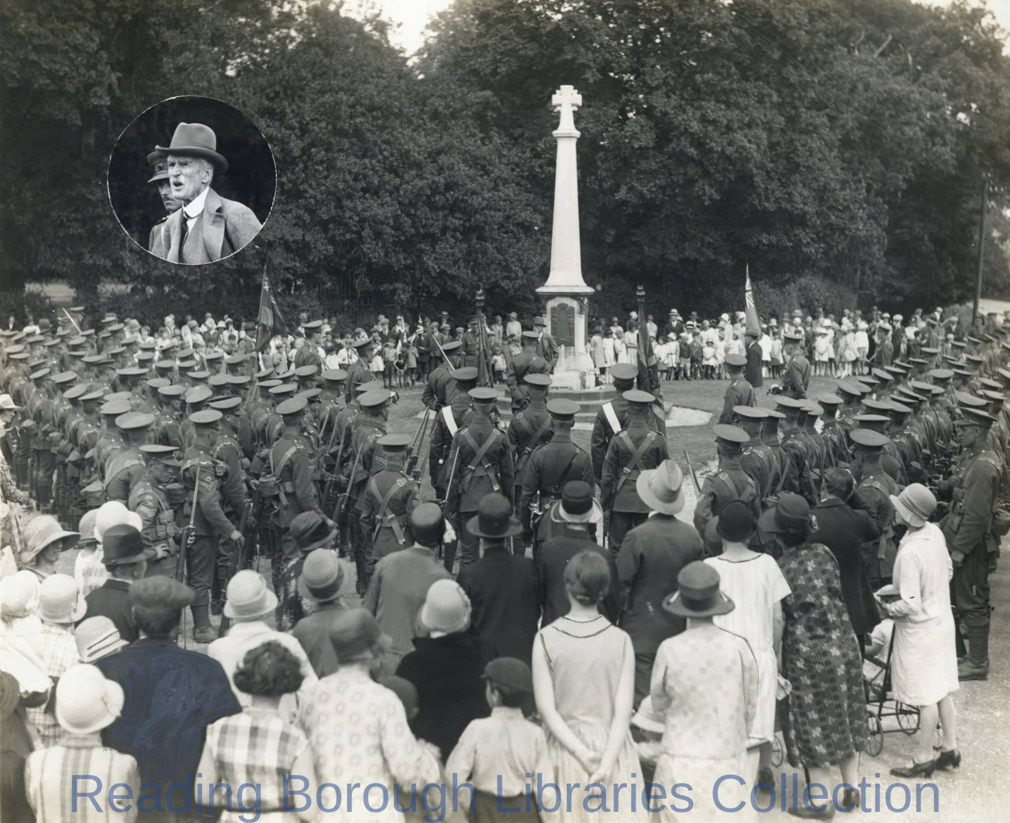 The Second Battalion, the Royal Berkshire Regiment, at the War Memorial at Mortimer, 12 July 1929 The Second Battalion, the Royal Berkshire Regiment, at the War Memorial at Mortimer, 12 July 1929