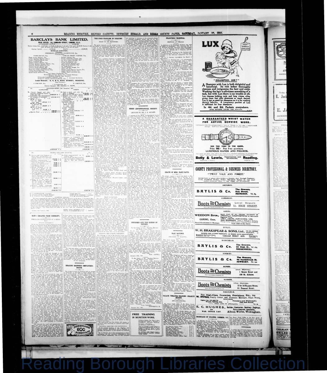 Reading Mercury Oxford Gazette Saturday January 29, 1918. Pg 6 Reading Mercury Oxford Gazette Saturday January 29, 1918. Pg 6