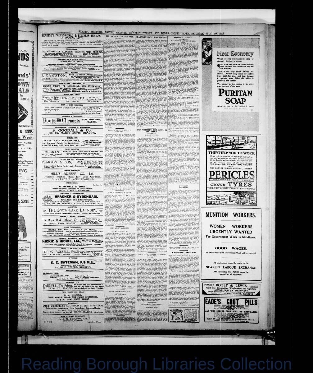 Reading Mercury Oxford Gazette Saturday July 29, 1916. Pg 2 Reading Mercury Oxford Gazette Saturday July 29, 1916. Pg 2