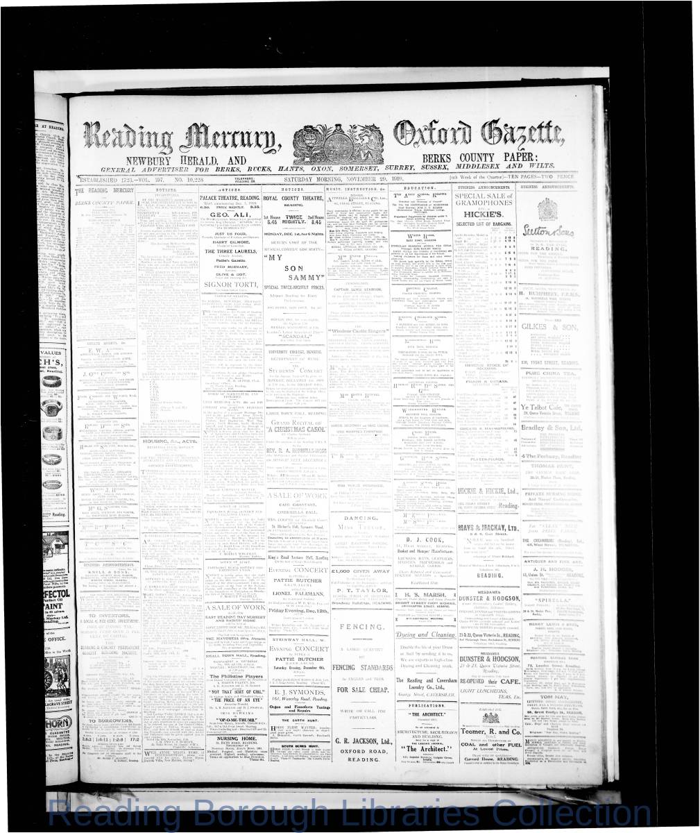 Reading Mercury Oxford Gazette Saturday, November 29, 1919. Pg 1 Reading Mercury Oxford Gazette Saturday, November 29, 1919. Pg 1