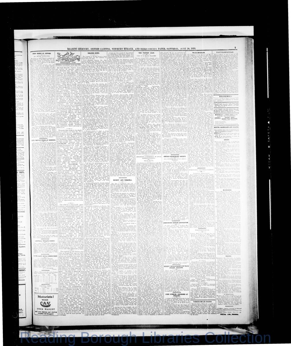 Reading Mercury Oxford Gazette Saturday , June 28, 1919. Pg 7 Reading Mercury Oxford Gazette Saturday , June 28, 1919. Pg 7