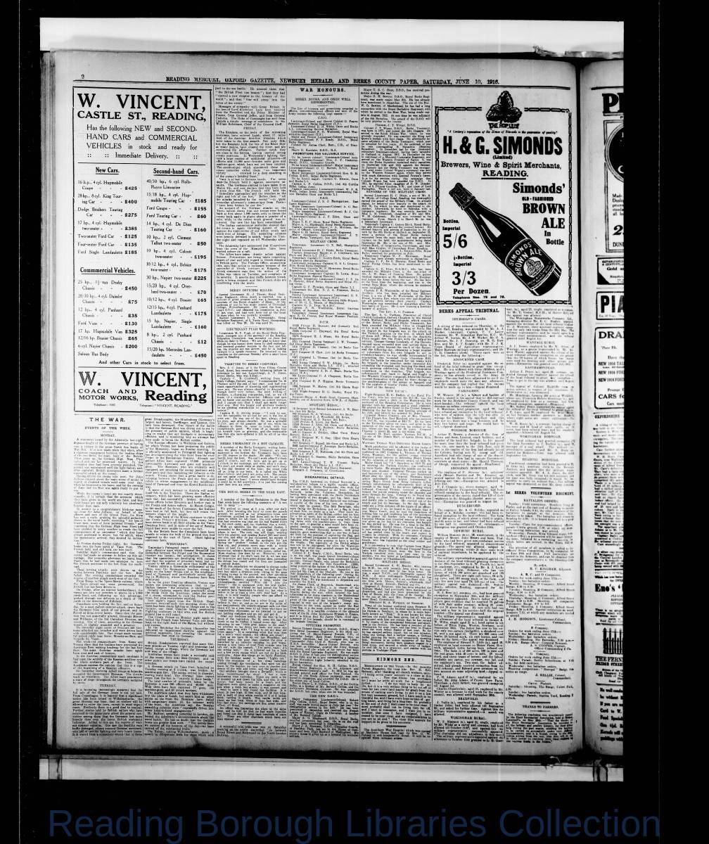 Reading Mercury Oxford Gazette Saturday, June 10, 1916. Pg 2 Reading Mercury Oxford Gazette Saturday, June 10, 1916. Pg 2