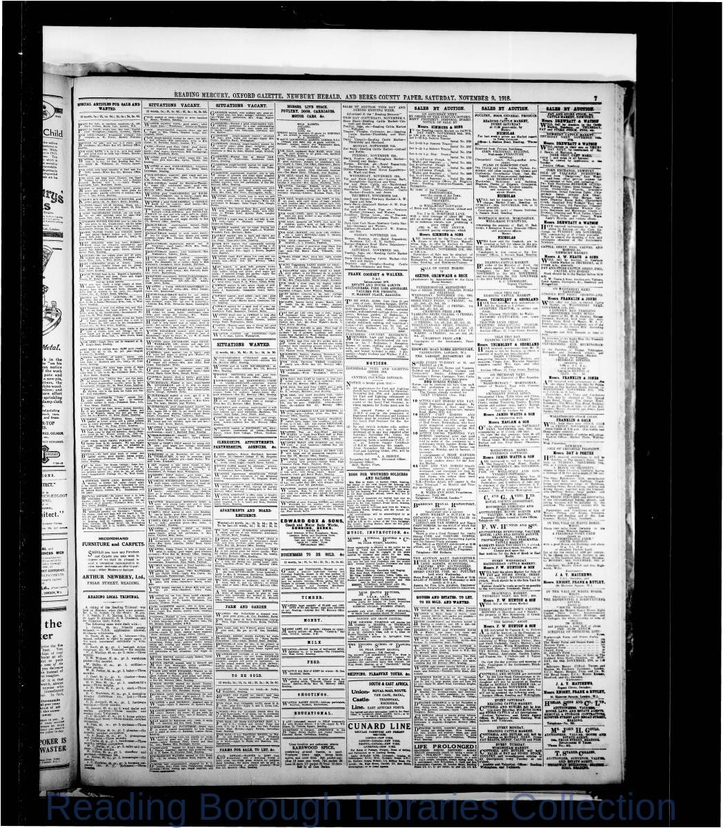 Reading Mercury Oxford Gazette Saturday, November 9,1918. Pg 7 Reading Mercury Oxford Gazette Saturday, November 9,1918. Pg 7