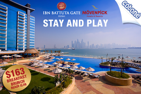 'Stay and play'! Enjoy a weekend night's stay at Mövenpick Hotel Ibn Battuta Gate - Dubai, inclusive of breakfast, brunch and beach club for USD 163 (Value USD 354)