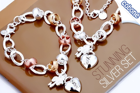 A stunning 925 Sterling Silver necklace and bracelet set only for AED129 (Value AED258)— Makes a great gift!