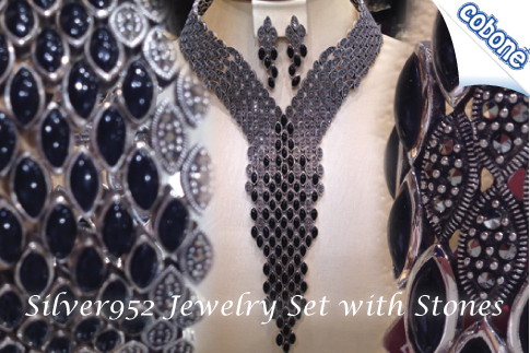 A bespoke silver925 jewellery set including a necklace, earrings, and a bracelet, all enamelled with beautiful stones only for SR9765 (original value SR13950)—Only 2 sets available!