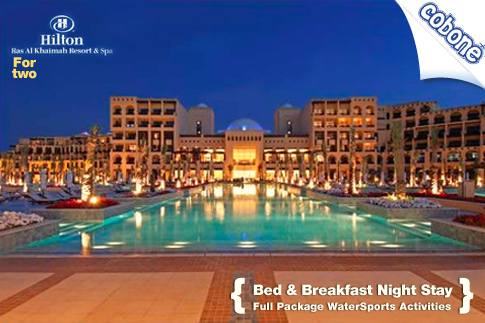 Arabian Diver Watersports Package for 2 people inclusive of bed and breakfast in a double occupancy room in the 5 Star Hilton Beach Resort & Spa in Ras Al Khaimah for AED 899 only!  