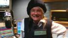 Lynn in Simon Bates' Afghanistan body armour!