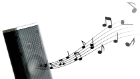 speaker with musical notes theme