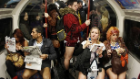 Passengers on theLondon Underground take part in the No Pants Subway Ride (January 2012)