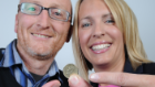Presenter Profile - Real Radio Breakfast - Gary Phillipson and Lisa Shaw with pound coin for 8.15 Vending Machine