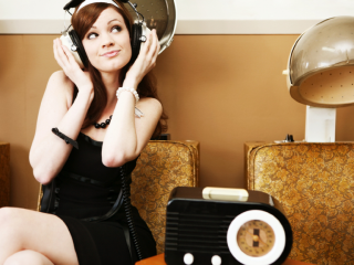 Woman listening to headphones