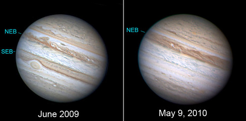 Jupiter, before and after losing one of its belts Jupiter, before and after losing one of its belts