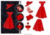 Red dress and accessory card front over the edge 