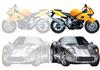 2 shaped cards motorbike + car