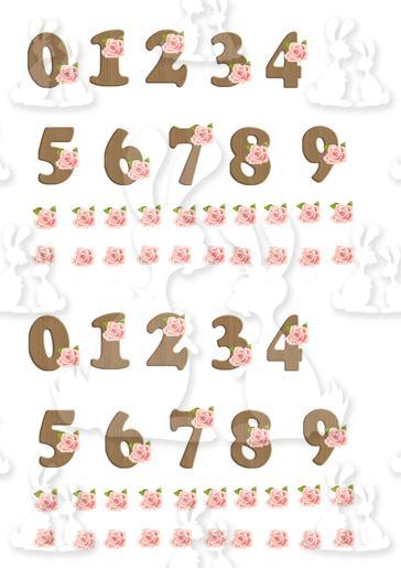 Number Set Wooden effect with roses