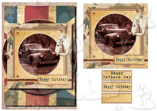 Sepia Car & Vintage Flag + dec & sents
