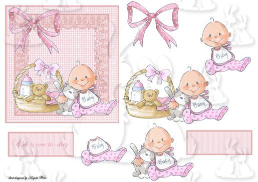 baby girl with toy and basket