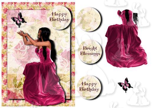 Lady Butterfly Fuchsia + decoupage