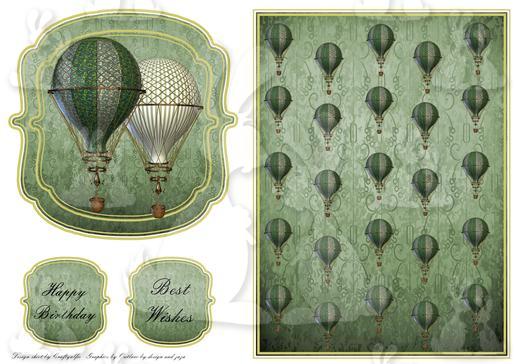 steampunk balloons backing,topper and tags