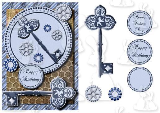 Steampunk Cogs and Keys A5 + decoupage