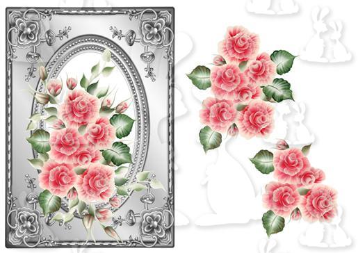Silver And Pink Roses A5 + decoupage