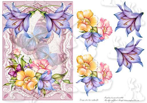 Pretty flutters and flowers card front