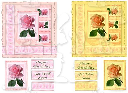 2 Square cards( Pink Rose No 1a)
