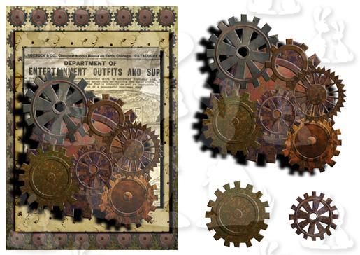 Steampunk Rusty Cogs A5 + decoupage