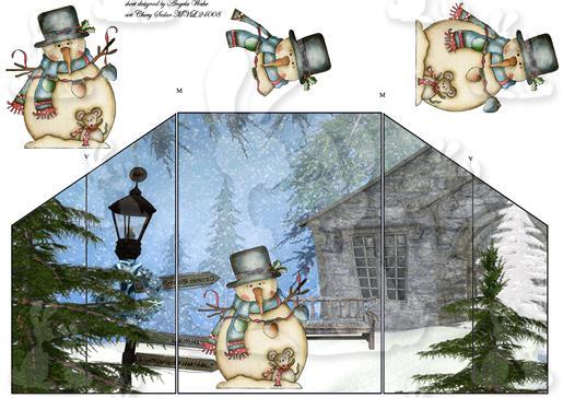 Snowman and mouse gate fold card