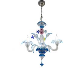 Blue glass chandelier (3 lights), Sforzin - Deesup