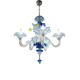 Lampadario in vetro blu (5 luci), Sforzin - Deesup