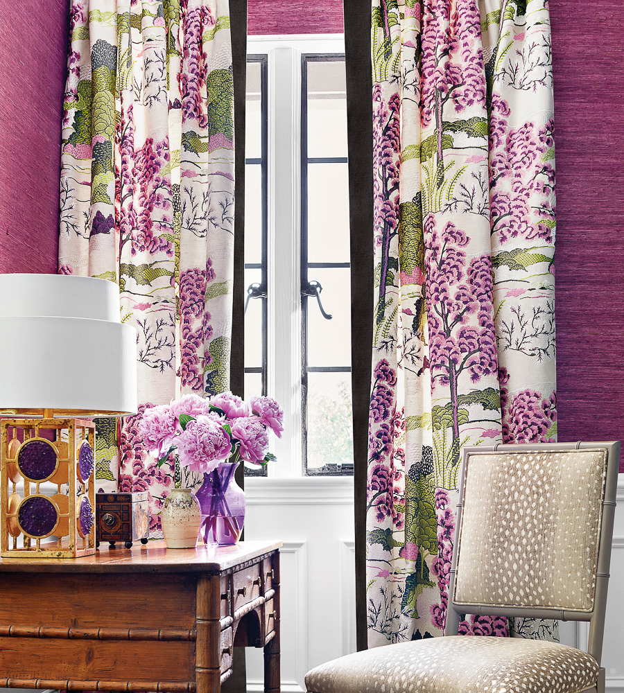 Daintree Embroidery Fuchsia fabric Greenwood Thibaut