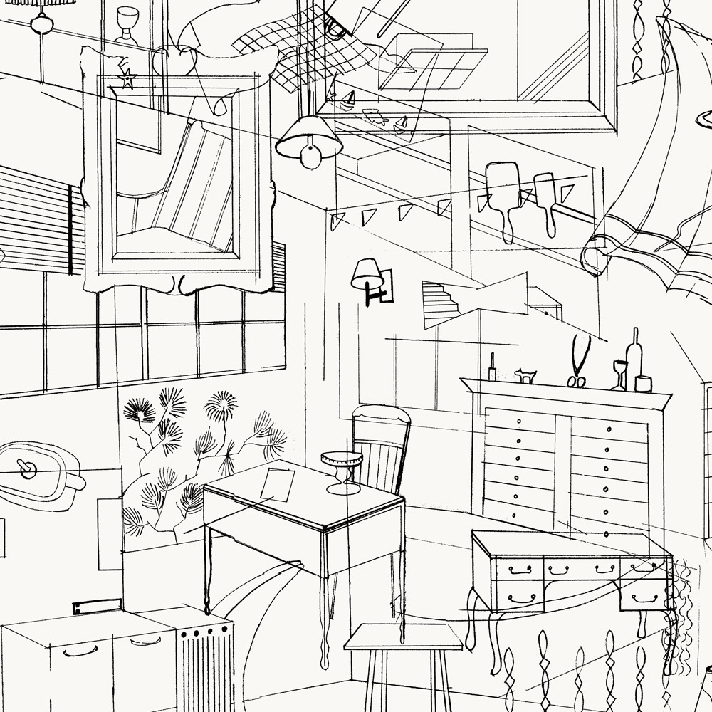 Homes Black/Cream wallpaper Wallpaper by Erica Wakerly Erica Wakerly