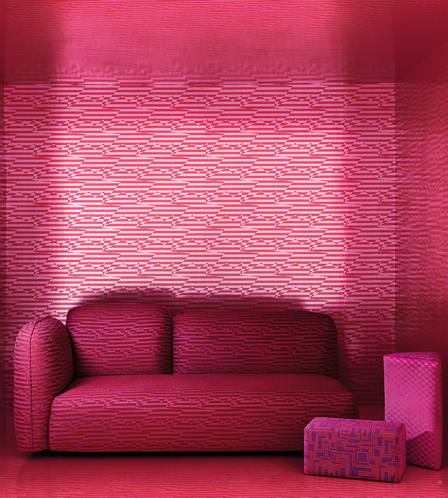 Stripey Zig Zag Birds Crimson wallpaper Eley Kishimoto Kirkby Design